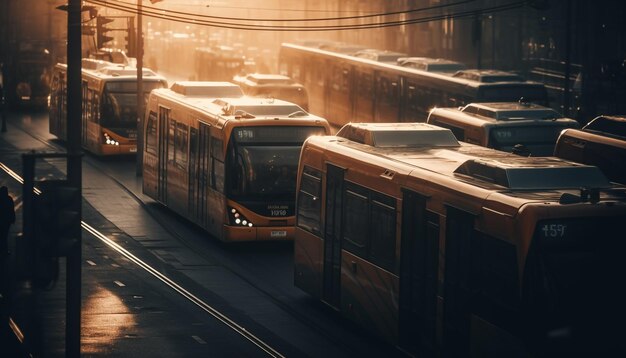 Фото Городская жизнь в движении автобус метрополитена, генерируемая ии