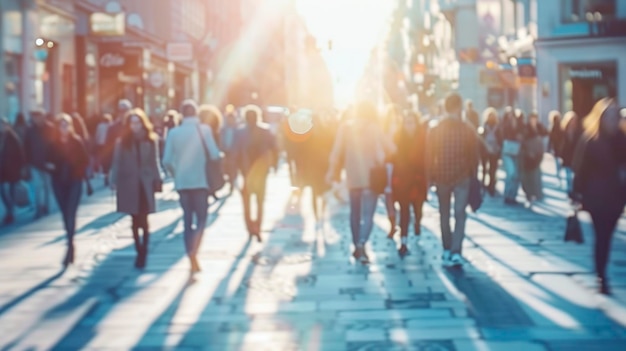 動く 都市 の 生活 太陽 の 照らさ れ た 通り を 散歩 し て いる ぼんやり た 人物 たち