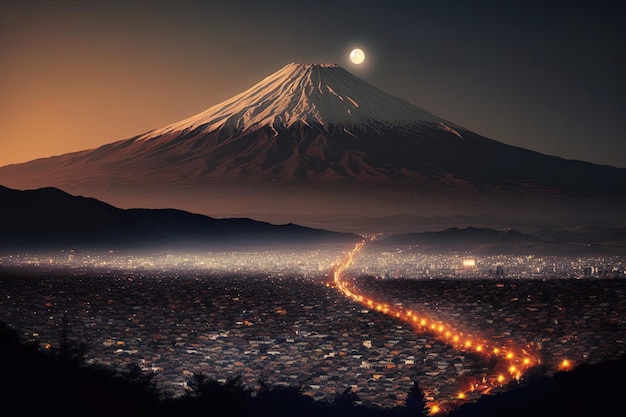 City light background in japan with view of mount fuji generated by ai