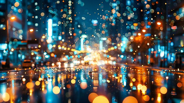 Photo city lights abstract nighttime bokeh effect creating a vivid and colorful urban atmosphere