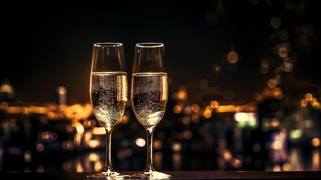 City lights and champagne glasses Generative AI wishes you a good new yearxA