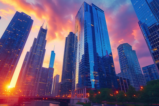 City of Lights Chicagos Dazzling Sunset Skyline