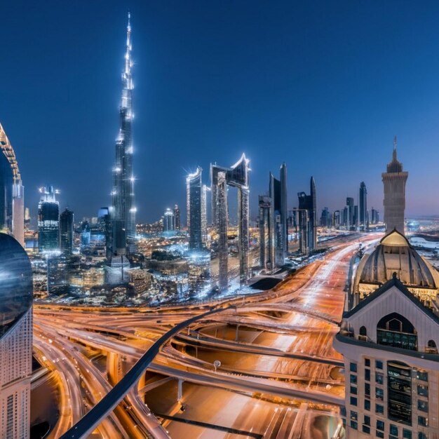 Photo city lights of dubai downtown