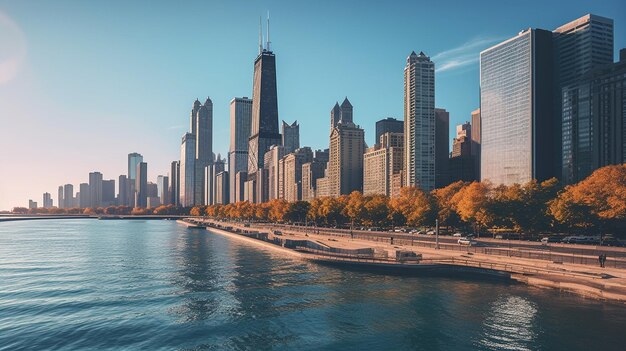 City lights illuminating chicago skyline