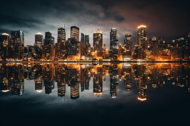 City lights reflecting in the water