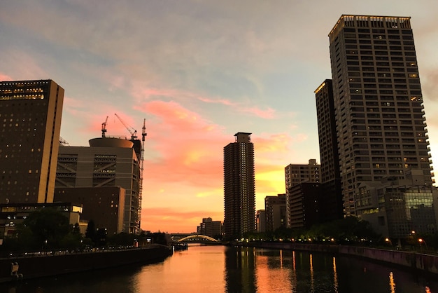 City lit up at dusk