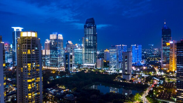 City lit up at night