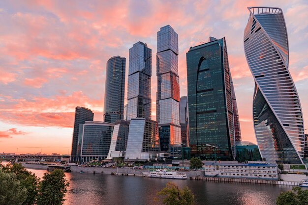 City lit up at sunset