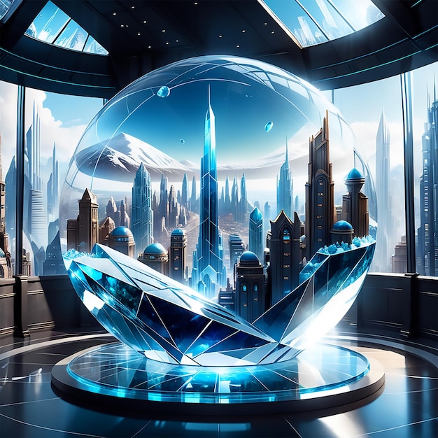 a city made of glass with a giant crystal dome in the style of the fifth element ultra hd 8k