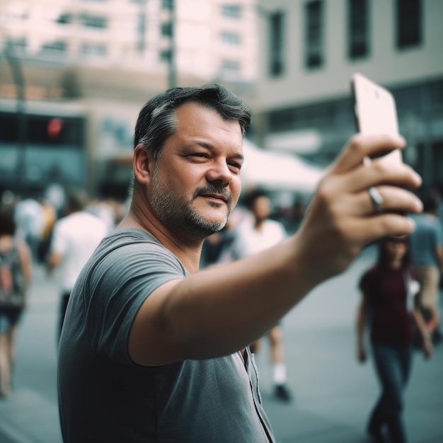 City Man Taking a Public Selfie