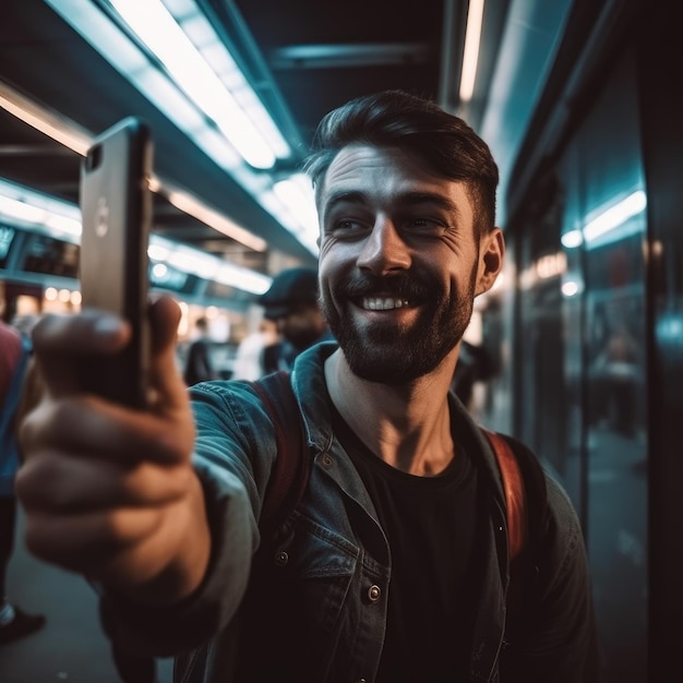 City Man Taking a Public Selfie