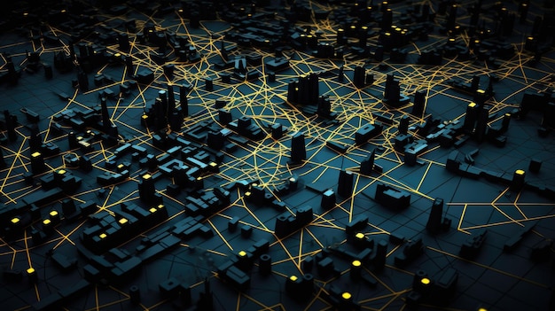 Иллюстрация местоположения и концепции технологии на карте города Генеративный ИИ