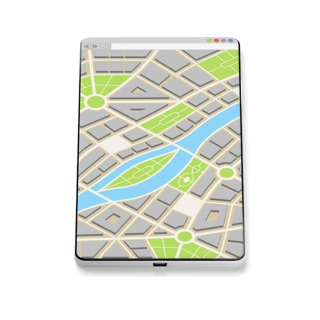 City map on a smartphone isolated on white background 3D illustration