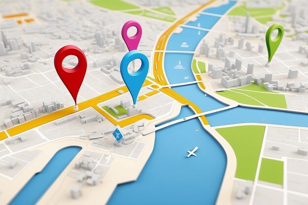 City map with navigation locator pin from point a to point b location route tourism planning concept 3d rendering