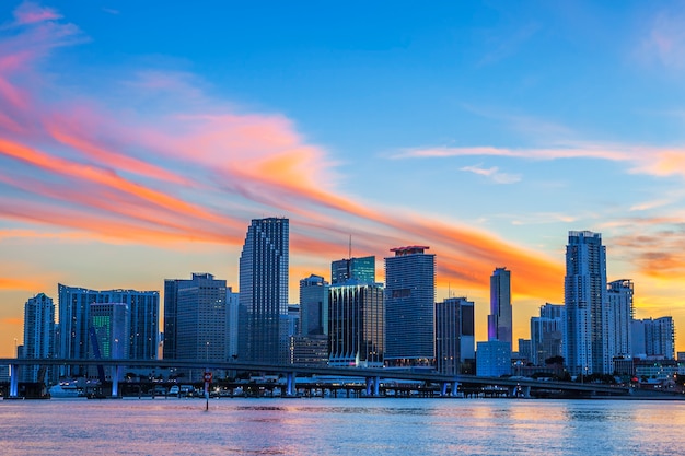 CIty of Miami Florida, summer sunset, USA