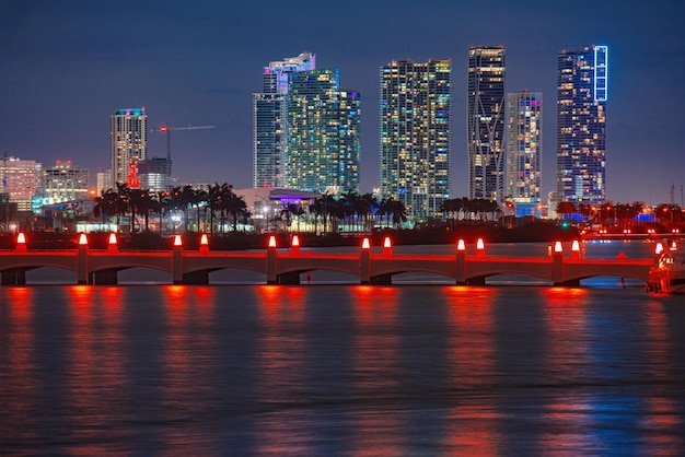 City of Miami night panorama of downtown business skyscrapers