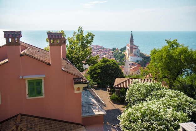 City near the sea - Piran. Old historic town in the Slovenia. Best vacation.