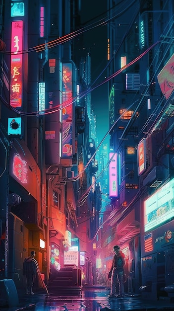 A city in neon lights
