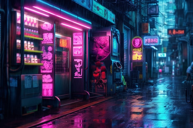 Photo a city in neon lights