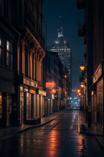 City night cinematic lighting street center