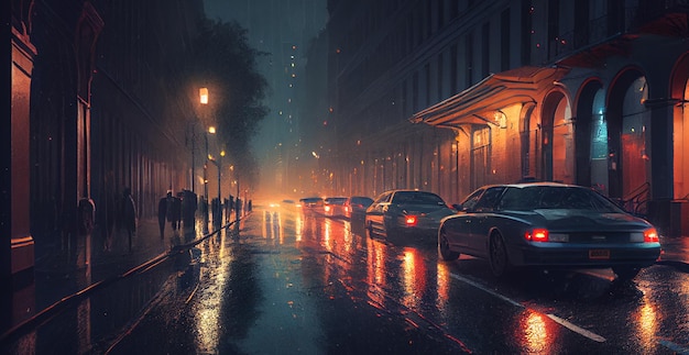 황혼 AI 생성 이미지에서 도시의 밤 파노라마 보케 풍경 흐리게 그림 도시 풍경