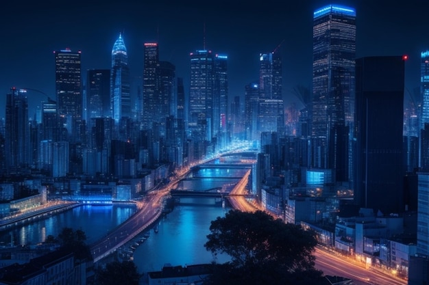 city at night with architecture and vibrant lights