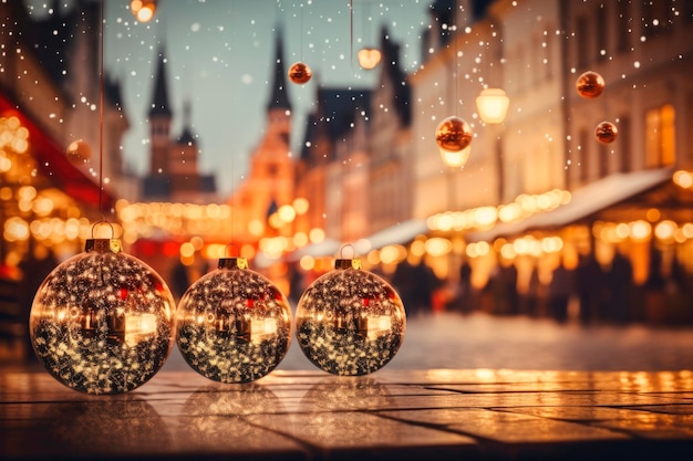 Foto città di notte con decorazioni natalizie