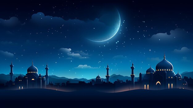 Photo a city at night with the moon and the city of the vector art illustration