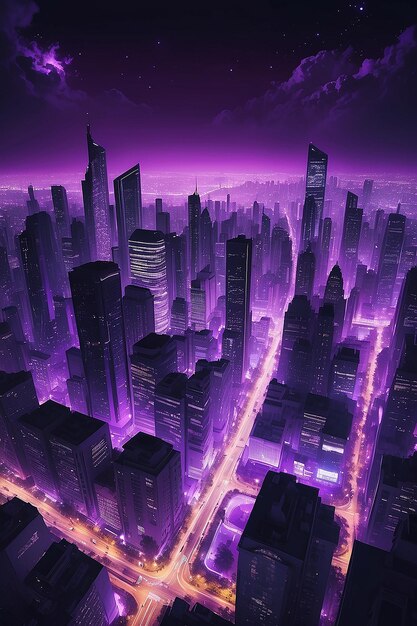 Photo a city in the night with purple lights