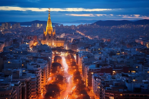 Photo a city at night with a street light in the background