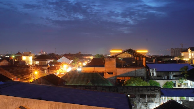 A city at night with a view of the city