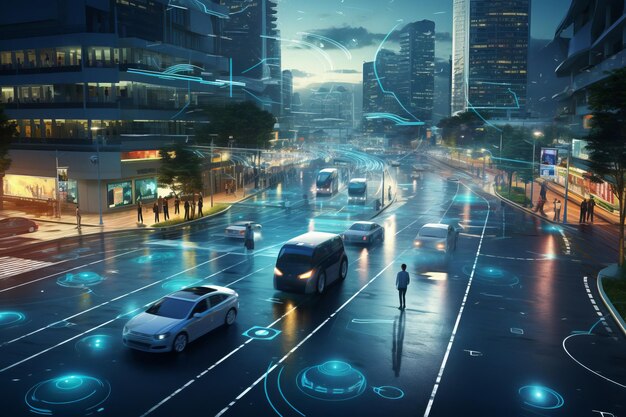 Фото Город будущего, контролируемый искусственным интеллектом концепция города будущего
