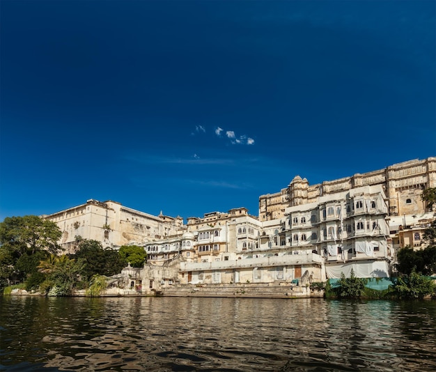 City Palace view from the lake Udaipur Rajasthan India