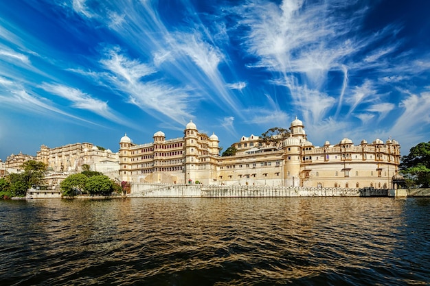 City Palace view from the lake Udaipur Rajasthan India