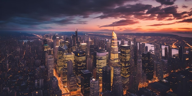City panorama skyline bij zonsondergang prachtige skyline van de stad met gebouwen of skysrcapers bij zonsondergang