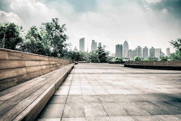 City park under blue sky with Downtown Skyline in the Background