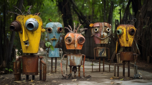 A city park where sculptures made of recycled materials serve as reminders of environmental