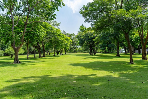 写真 緑の芝生のある都市公園