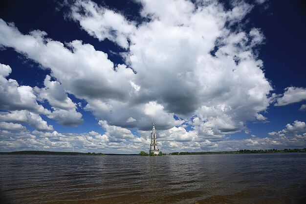 city ples on the volga church, landscape historical view orthodoxy architecture