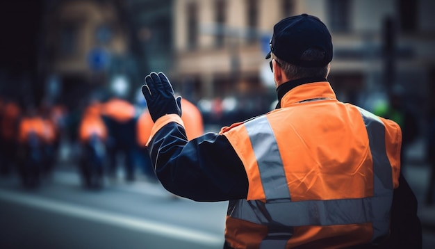 Photo city police force walking outdoors in construction industry with safety gear generated by ai