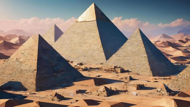 The city of the pyramids low poly mountains peaks shards icicle teeth beautiful and modern abstract