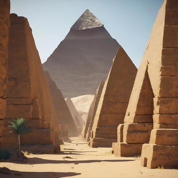 The city of the pyramids low poly mountains peaks shards icicle teeth