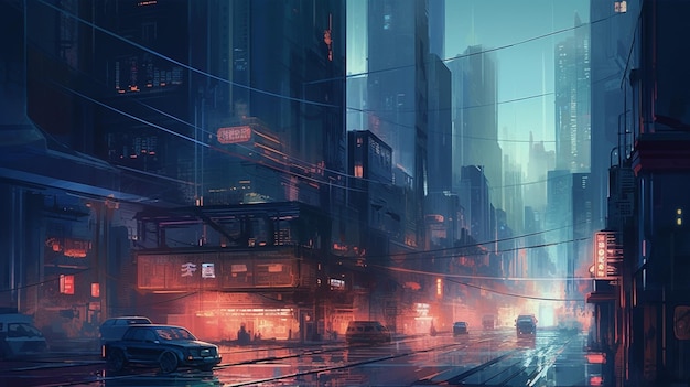 A city in the rain, the city of night