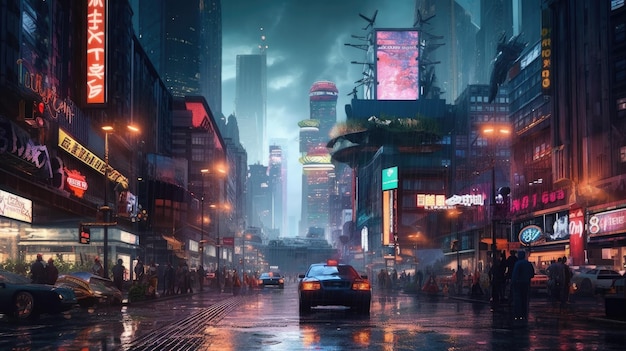 A city in the rain, night, street, lights, lights, art, art, art, art background, hd wallpaper