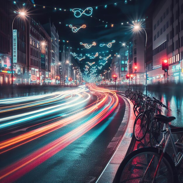 city road light trails