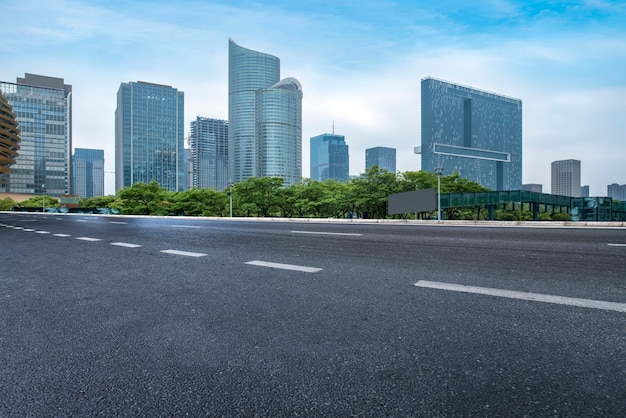 City road through modern buildings in China