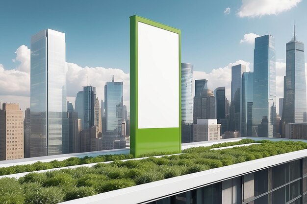 City Rooftop Green Building Signage Mockup with blank white empty space for placing your design