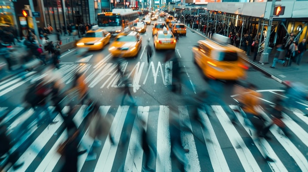 Photo city rush cinematic shots capturing the hustle and bustle of city life with blurred motion conveying the energy and movement of pedestrians and traf ai generated illustration