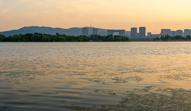 Photo city scenery belt of jinji lake wuxi jiangsu china