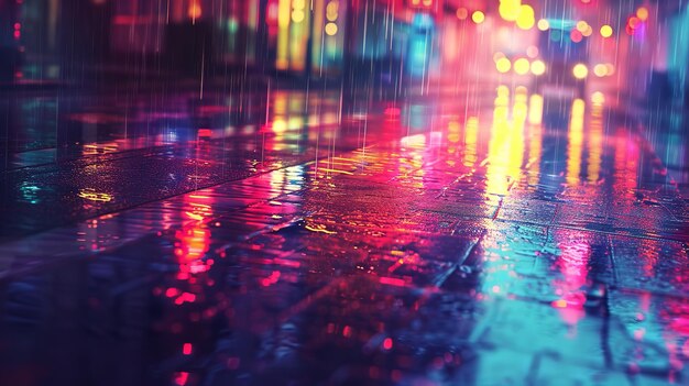 写真 雨の夜に街の歩道 街灯が湿ったアスファルトに反射 夜の都市背景 デジタルイラスト cg アートワーク 背景 ジェネレーティブai